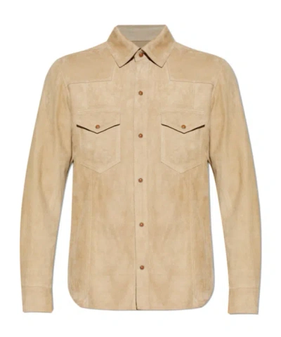 Eleventy Flap-pocket Suede Shirt In Neutral