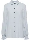 Eleventy Long Sleeve Silk Blend Shirt In Blue