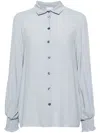 Eleventy Long Sleeve Silk Blend Shirt In Blue