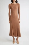Eleventy Long Sleeve Wool & Silk Rib Sweater Dress In Brown