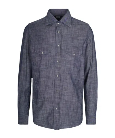 Eleventy Long-sleeved Chest Pocket Shirt In Gray