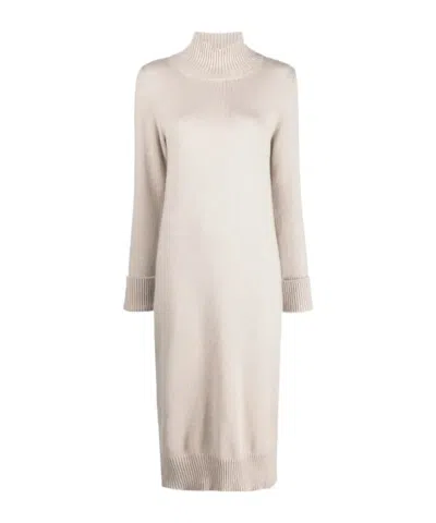 Eleventy Long Sleeved Knitted Midi Dress In Metallic