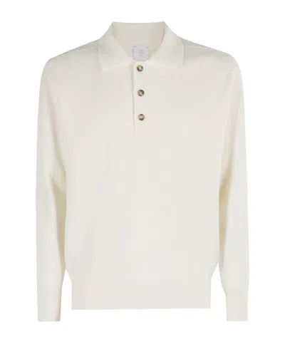 Eleventy Long-sleeved Knitted Polo Shirt In White