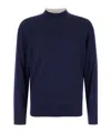 Eleventy Men Blue Crewneck Sweater In Wool And Silk Man In Black