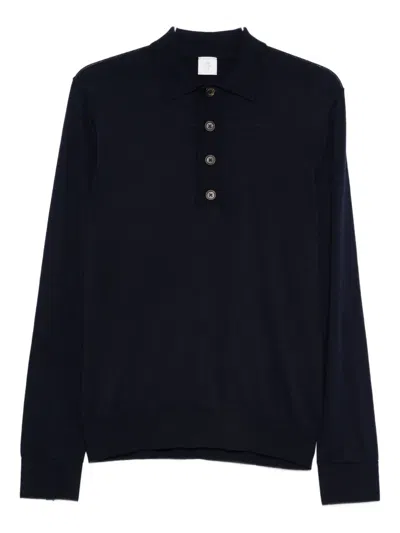 Eleventy Long-sleeved Polo Shirt In Blue