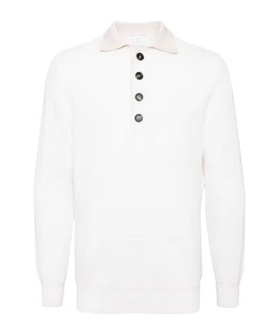 Eleventy Long-sleeved Polo Sweater In White