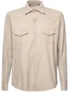 Eleventy Dual-tone Lambskin Shirt With Chest Pockets In 中性色
