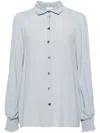 Eleventy Long Sleeve Silk Blend Shirt In Blue