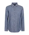 Eleventy Lightweight Denim French Collar Shirt In Gray