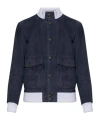 Eleventy Leather Jacket Chest Pockets Front Ribbed Hem In Blue