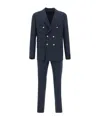 Eleventy Blue Double-breasted Suit With Peak Revers And Jewel Buttons In Wool Stretch Man In Blue