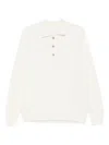 Eleventy Long-sleeve Knit Polo With Three-button Placket In White