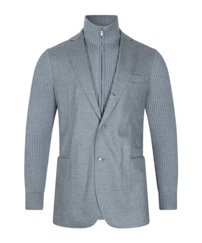 Eleventy Ribbed-knit Sleeve Layered Jacket In Multi