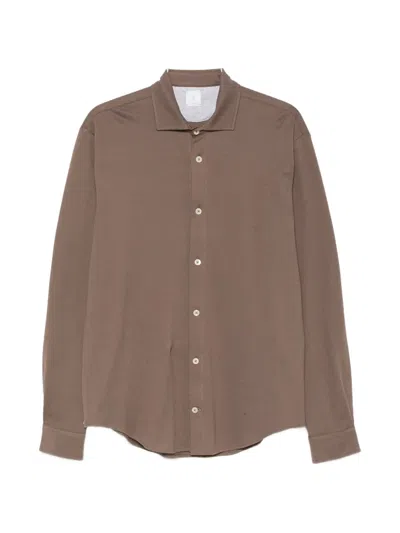 Eleventy Long-sleeve Cotton Shirt In Brown