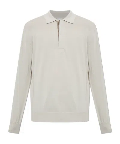 Eleventy Long-sleeve Knitted Polo Shirt In Gray