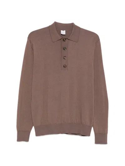 Eleventy Long-sleeve Polo Shirt In Brown