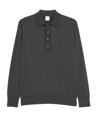 Eleventy Long-sleeve Polo Shirt In Black