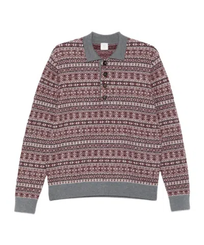 Eleventy Long-sleeved Intarsia-knit Polo Shirt In Pink