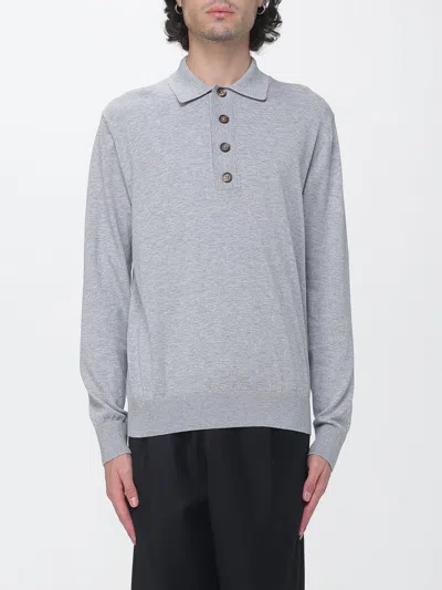 Eleventy Long-sleeved Knit Polo Shirt In Cashmere And Cotton Blend In Gray