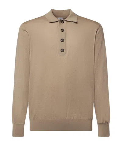 Eleventy Long-sleeved Knitted Polo Shirt In Brown