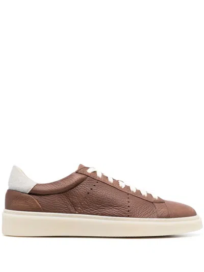 Eleventy Brown Hammered Leather Sneakers In Multi