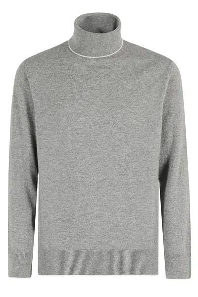 Eleventy Maglia Dolcevita Tipping In Grigio Avorio
