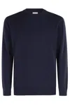 Eleventy Timeless Crewneck Sweater With Ribbed Details In Blue