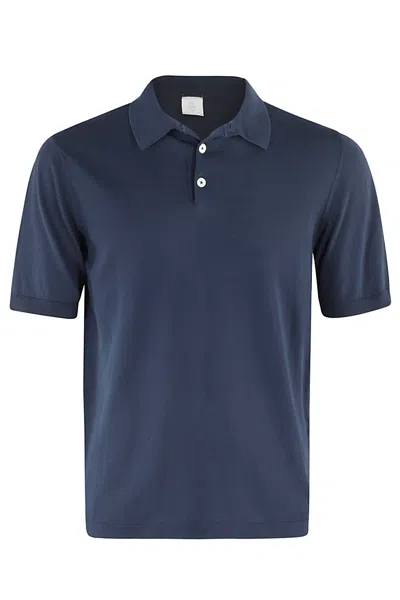 Eleventy Maglia Polo In Cotone Crepe Tinto Capo In A Blu