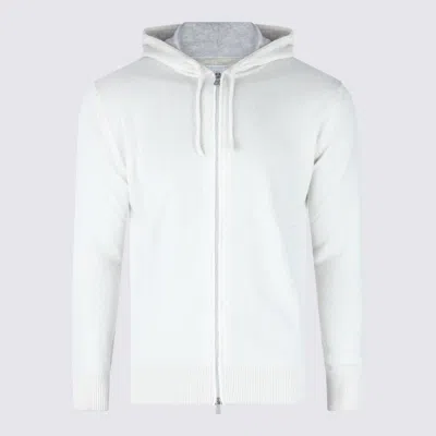 Eleventy Crewneck Drawstring Hood Ribbed Sweater In White