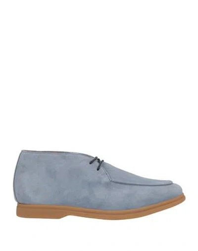 Eleventy Man Ankle Boots Sky Blue Size 7 Leather In Multi