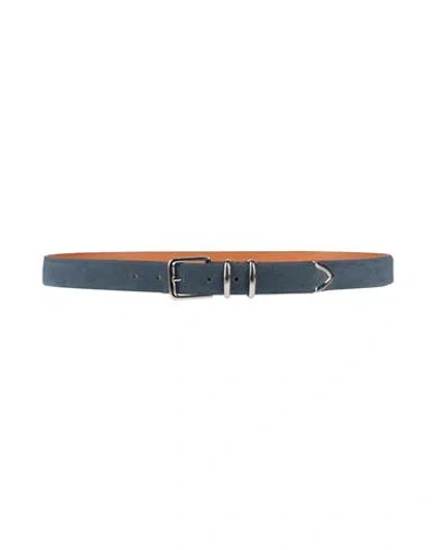 Eleventy Man Belt Pastel Blue Size 38 Leather, Natural Raffia In Blue