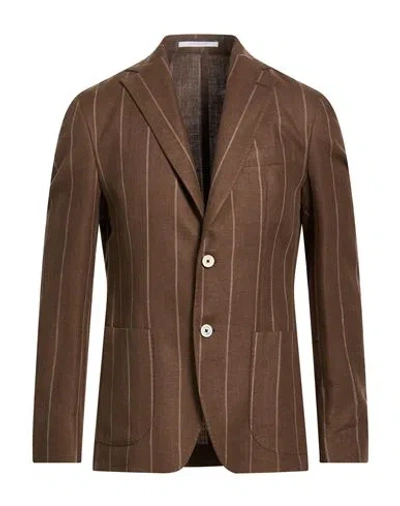 Eleventy Man Blazer Brown Size 40 Linen, Wool