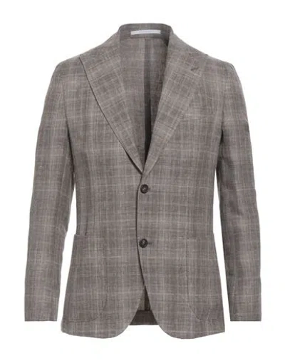 Eleventy Man Blazer Brown Size 46 Linen, Wool, Silk In Gray