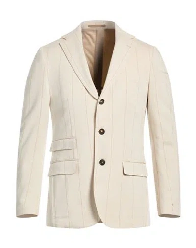Eleventy Man Blazer Cream Size 48 Wool, Cotton In Neutral