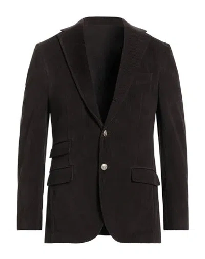 Eleventy Man Blazer Dark Brown Size 46 Cotton, Goat Skin
