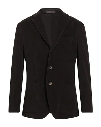 Eleventy Man Blazer Dark Brown Size 46 Cotton, Goat Skin In Multi