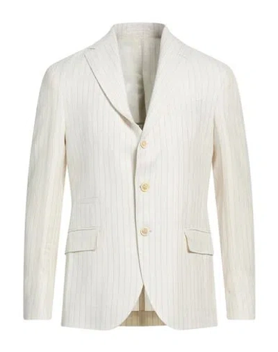 Eleventy Man Blazer Ivory Size 40 Linen, Wool, Silk In White