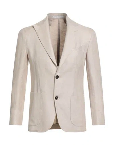 Eleventy Man Blazer Ivory Size 48 Linen, Wool, Silk In Gray