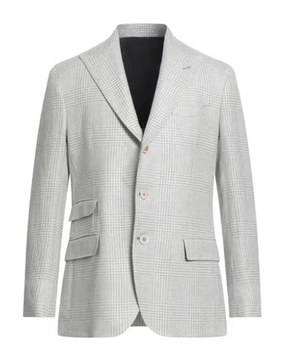Eleventy Man Blazer Light Grey Size 40 Linen, Baby Cashmere In Green