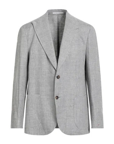 Eleventy Man Blazer Light Grey Size 48 Linen, Wool In Gray