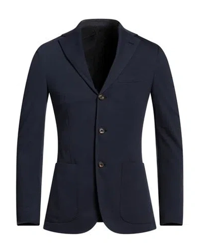 Eleventy Man Blazer Navy Size 44 Cotton, Polyester, Goat Skin In Navy Blue