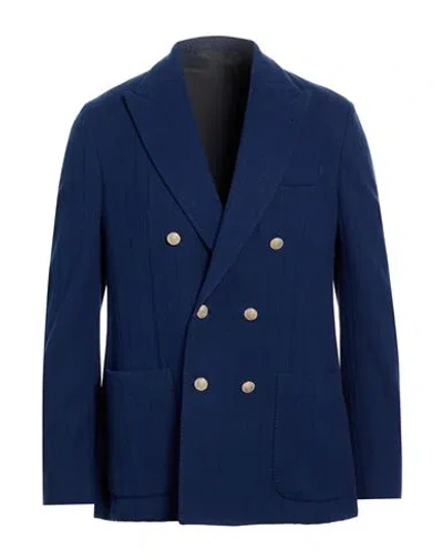Eleventy Man Blazer Navy Size 40 Cotton, Goat Skin In Blue