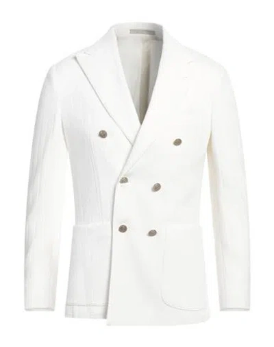 Eleventy Man Blazer White Size 40 Cotton, Goat Skin
