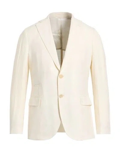 Eleventy Man Blazer White Size 40 Linen, Wool, Silk