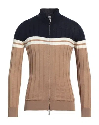 Eleventy Man Cardigan Camel Size S Wool, Silk In Beige