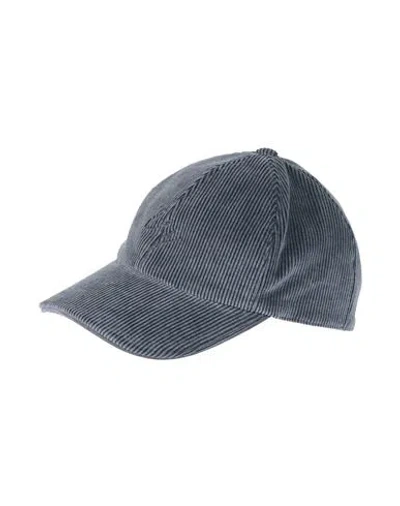 Eleventy Man Hat Slate Blue Size Onesize Cotton, Wool, Elastane, Leather
