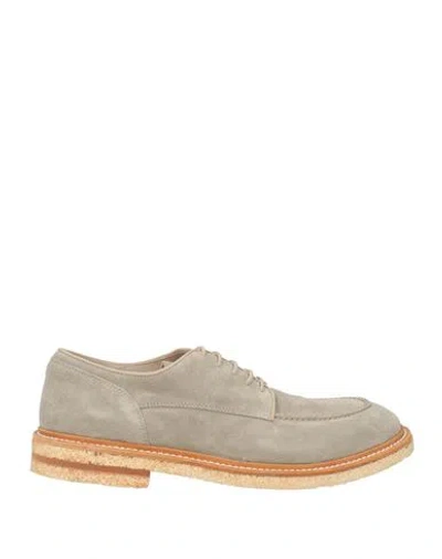 Eleventy Man Lace-up Shoes Sage Green Size 8 Leather In Gray