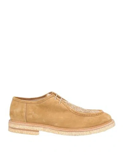 Eleventy Man Lace-up Shoes Sand Size 9 Leather, Natural Raffia In Neutral