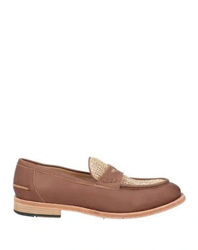 Eleventy Man Loafers Chocolate Brown Size 8 Leather, Textile Fibers