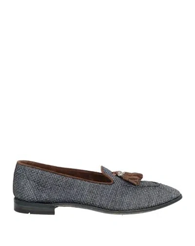 Eleventy Man Loafers Midnight Blue Size 10 Textile Fibers, Leather